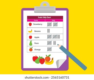Fruits Tally Chart with clip board