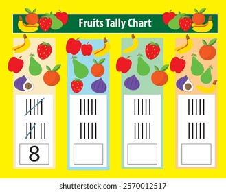 Fruits Tally Chart Vector Illustraion Design