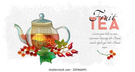 Fruits tea. Watercolor vector background of Tea