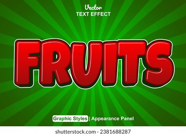 Fruits text effect with comic red color style and editable.