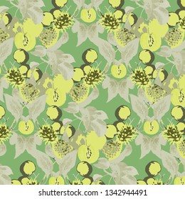 Fruits texture pattern.Watercolor floral background.
