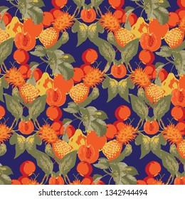 Fruits texture pattern.Watercolor floral background.