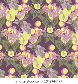 Fruits texture pattern.Watercolor floral background.