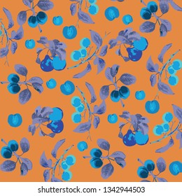 Fruits texture pattern.Watercolor floral background.