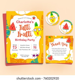 Fruits theme Birthday Invitation Set, Tutti Frutti theme