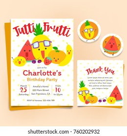 Fruits theme Birthday Invitation Set, Tutti Frutti theme