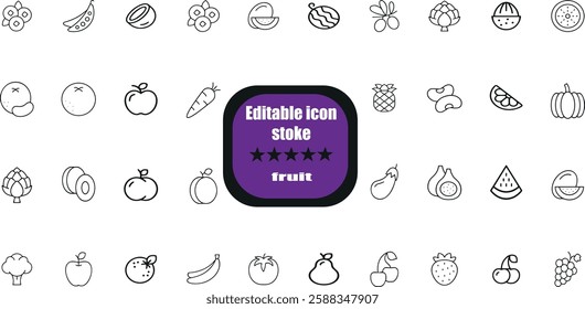 Fruits - thin line web icon set. Outline icons collection