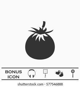 Fruits tomato icon flat. Black pictogram on white background. Vector illustration symbol and bonus button