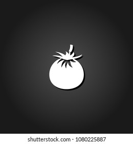 Fruits tomato icon flat. Simple White pictogram on black background with shadow. Vector illustration symbol
