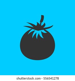 Fruits tomato icon flat. Simple vector black pictogram on blue background