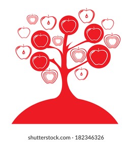 fruits tree apple design over red background vector illustration    