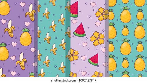fruits and tropical flowers patterns