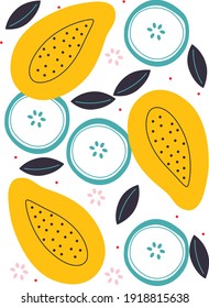 Fruits vector. Banner summer fruits modern abstract style for flyer. Papaya, apple clip art.