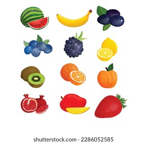 fruits vector Blueberries Bananas Mango Strawberries - Strawberries are a favorite fruit for many people. They are low in calories and high in   