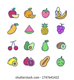 Fruits vector collection with cute and colorful design isolated on white background. Fruit icon 