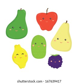 Fruits Vector with cute doodle character