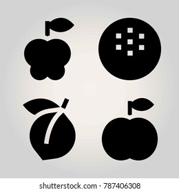 Fruits vector icon set. apple, apricot, peach and coconut