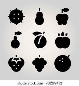 Fruits vector icon set. apple, strawberry, pear and lime