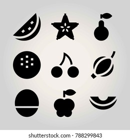 Fruits vector icon set. apple, carambola, mango and coconut