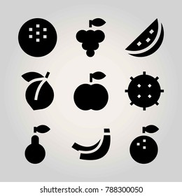 Fruits vector icon set. apricot, lychee, grape and coconut