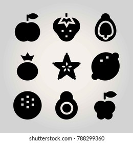 Fruits vector icon set. berry, avocado, coconut and fig