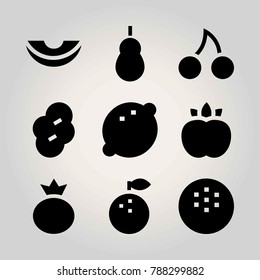 Fruits vector icon set. berry, peach, prune and quince