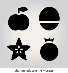 Fruits vector icon set. carambola, pomegranate, peach and mango