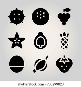 Fruits vector icon set. carambola, fig, mango and lychee