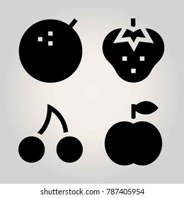 Fruits vector icon set. cherry, peach, lime and strawberry