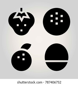 Fruits vector icon set. coconut, mango, tangerine and strawberry