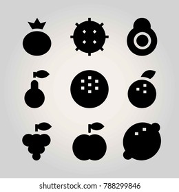 Fruits vector icon set. grape, lychee, peach and pear