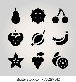 Fruits vector icon set. groseberry, carambola, grapefruit and grape