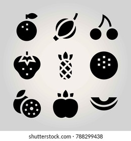 Fruits vector icon set. groseberry, grapefruit, strawberry and orange
