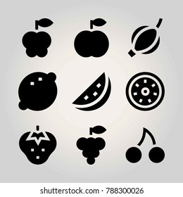 Fruits vector icon set. groseberry, cherry, watermelon and kiwi