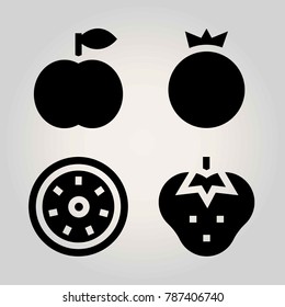 Fruits vector icon set. kiwi, peach, strawberry and pomegranate