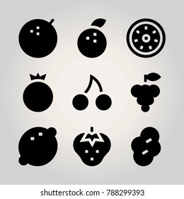Fruits vector icon set. kiwi, grape, pomegranate and strawberry