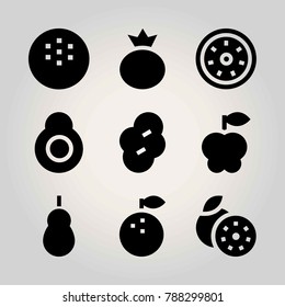 Fruits vector icon set. kiwi, apple, coconut and prune