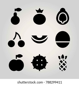 Fruits vector icon set. lychee, fig, cherry and pineapple