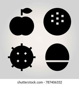 Fruits vector icon set. mango, peach, lychee and coconut