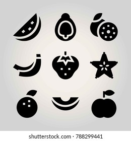 Fruits vector icon set. melon, tangerine, peach and carambola