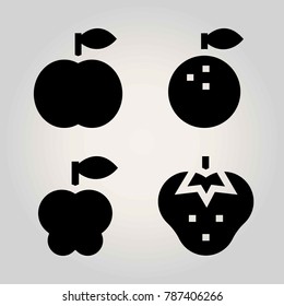 Fruits vector icon set. orange, strawberry, peach and apple