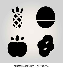 Fruits vector icon set. peach, prune, pineapple and mango