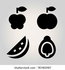 Fruits vector icon set. peach, fig, watermelon and apple