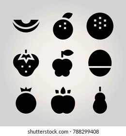 Fruits vector icon set. peach, pomegranate, tangerine and quince