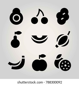 Fruits vector icon set. prune, melon, peach and banana
