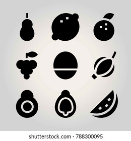 Fruits vector icon set. quince, fig, avocado and watermelon