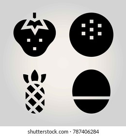 Fruits vector icon set. strawberry, coconut, mango and pineapple