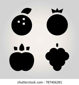 Fruits vector icon set. tangerine, pomegranate, raspberry and peach