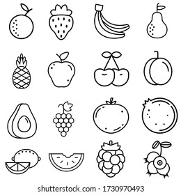 Fruits vector icon set. vitamin illustration sign collection. tropical symbol. vegetarianism logo.