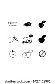 Fruits vector icons set on white background. Symbol for web, infographics, print design and mobile UX/UI kit. Vector illustration, EPS10.